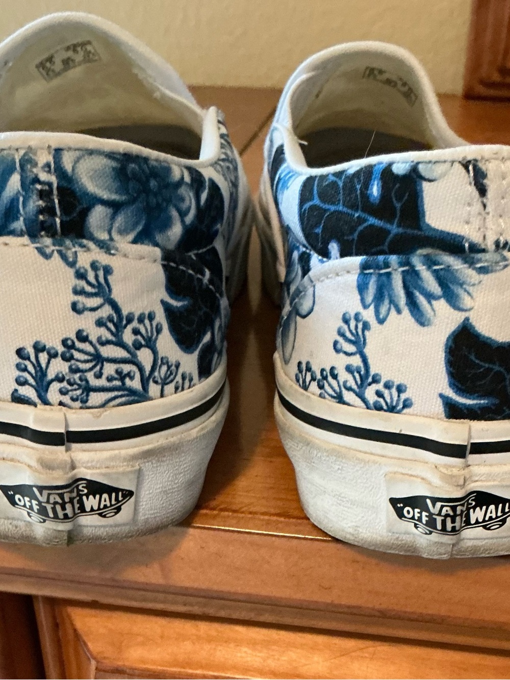 Vans White Slip-On Sneakers with Blue Floral Design - Picture 5 of 5